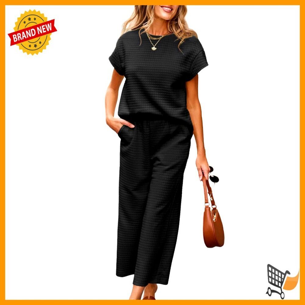 Two Piece Sweatsuit Set Casual Pullover Top Wide Leg Sweatpants Lounge Wear